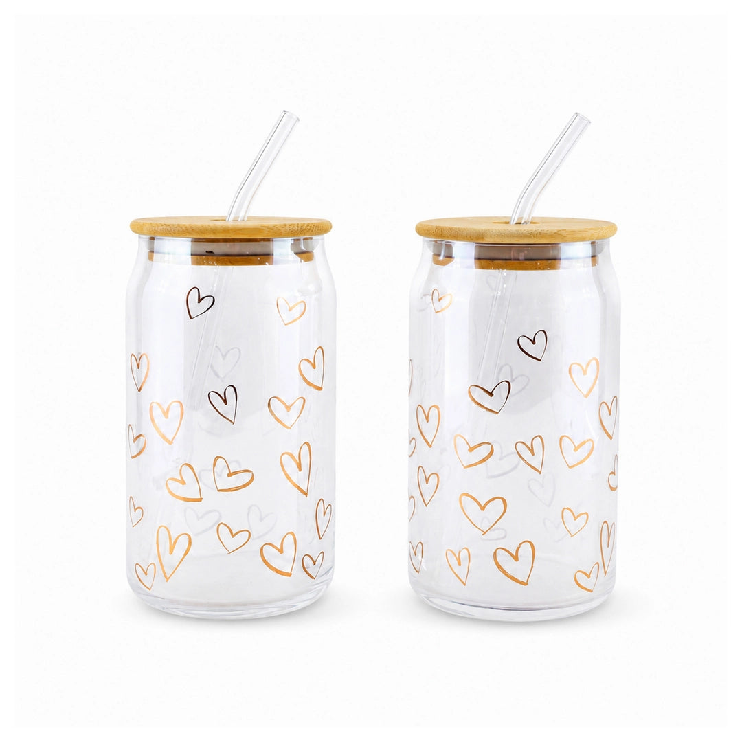 Danny Home 2-Piece Glass Mason Jar Set | Clear Heart Design | 500 ML