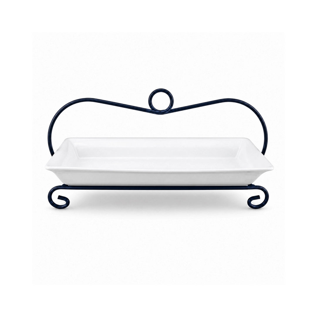 Symphony Ceramic Rectangular Dessert Stand | White & Black | 18 Inch