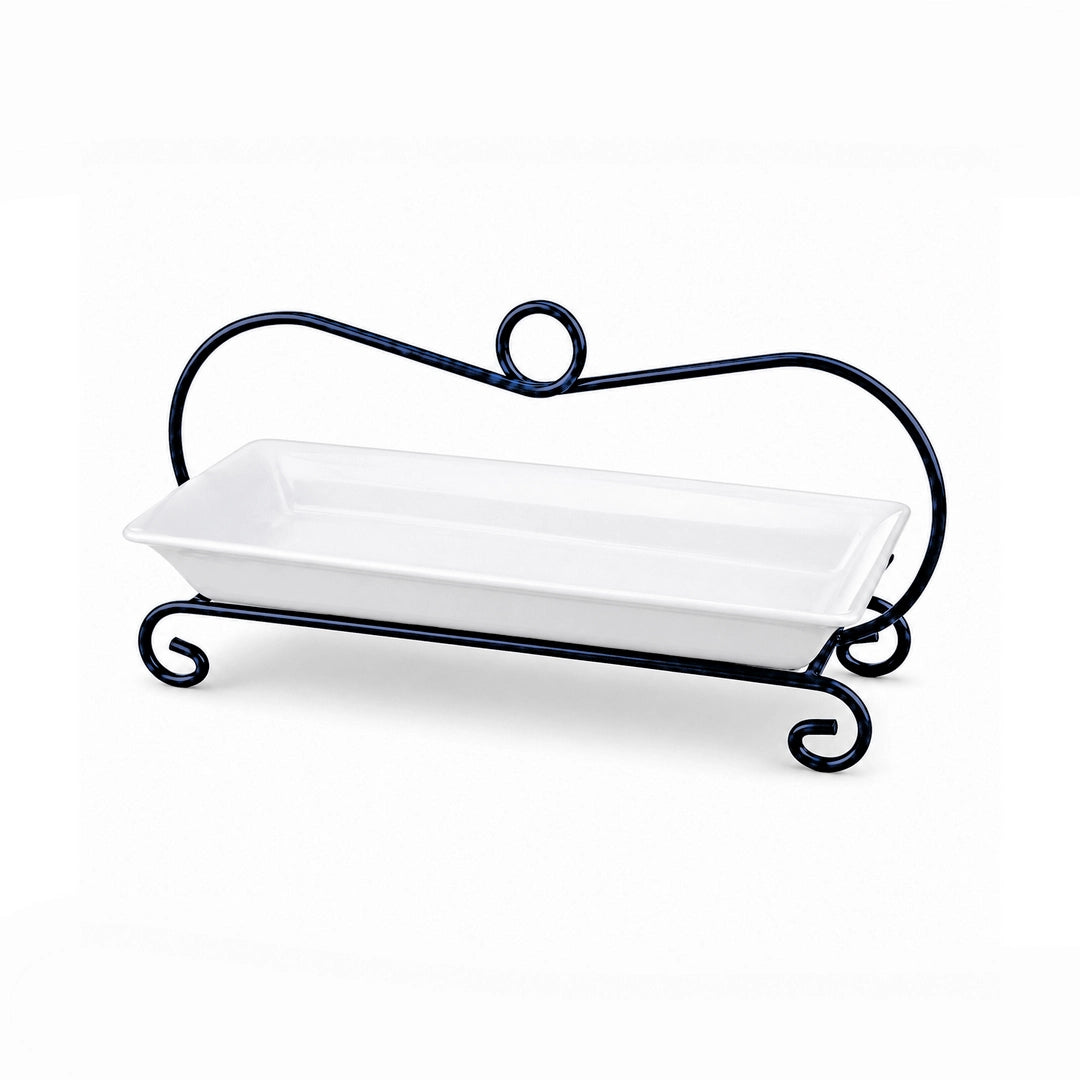 Symphony Ceramic Rectangular Dessert Stand | White & Black | 18 Inch