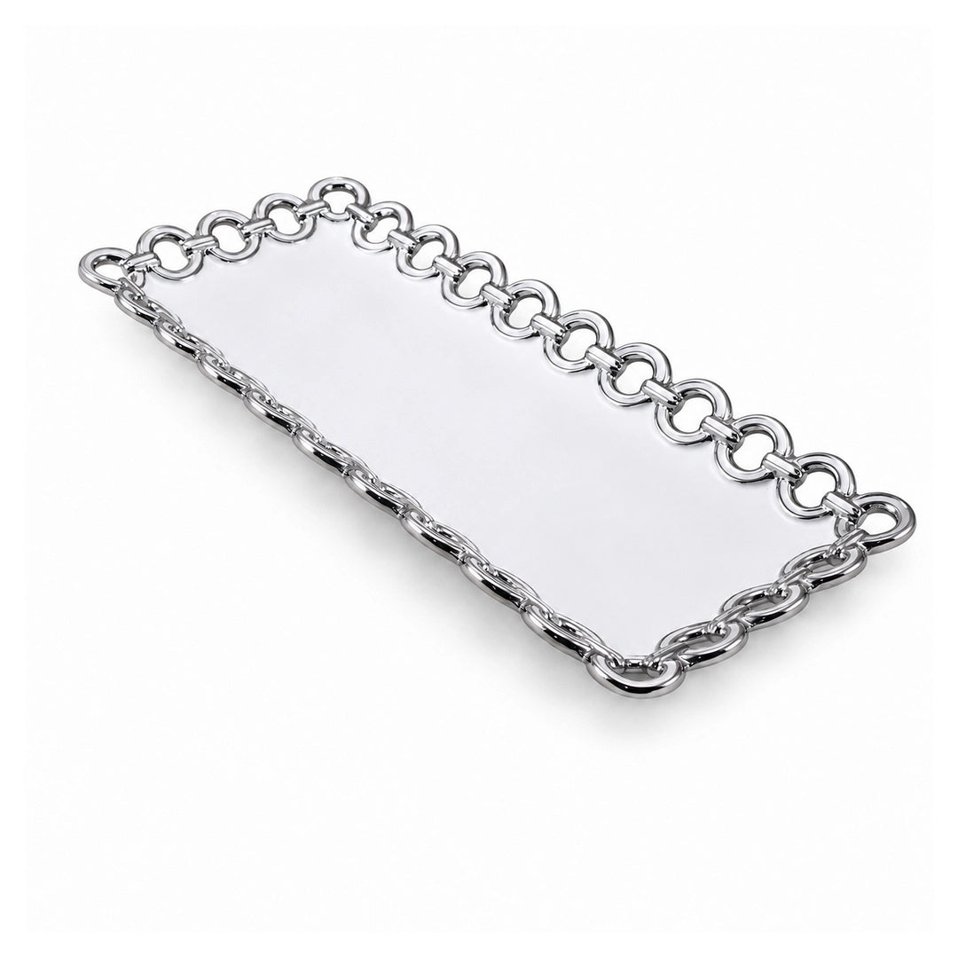 Brilliant Ceramic Rectangular Mirrored Serving Tray | White And Silver | 12x6 Inch