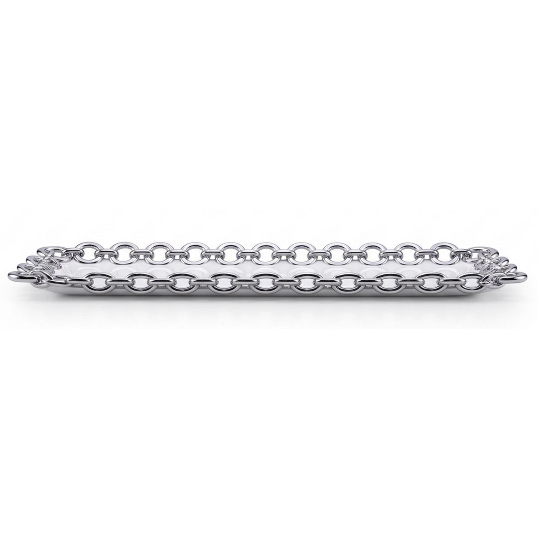 Brilliant Ceramic Rectangular Mirrored Serving Tray | White And Silver | 12x6 Inch