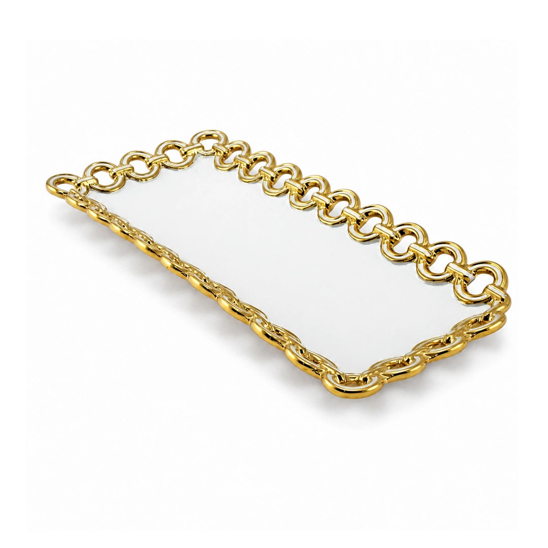 Brilliant Ceramic Rectangular Mirrored Serving Tray | White And Gold | 12 * 6 Inch