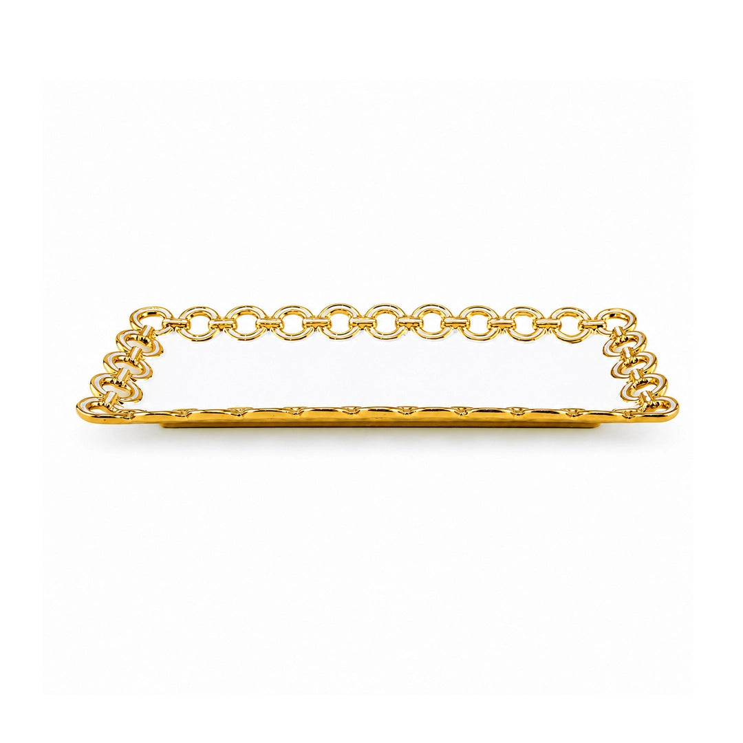 Brilliant Ceramic Rectangular Mirrored Serving Tray | White And Gold | 12 * 6 Inch