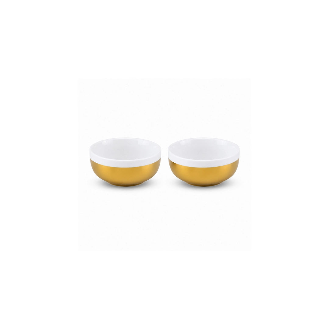Symphony Ceramic Dip Bowl Set | White Inside & Gold Outside | 180 ML