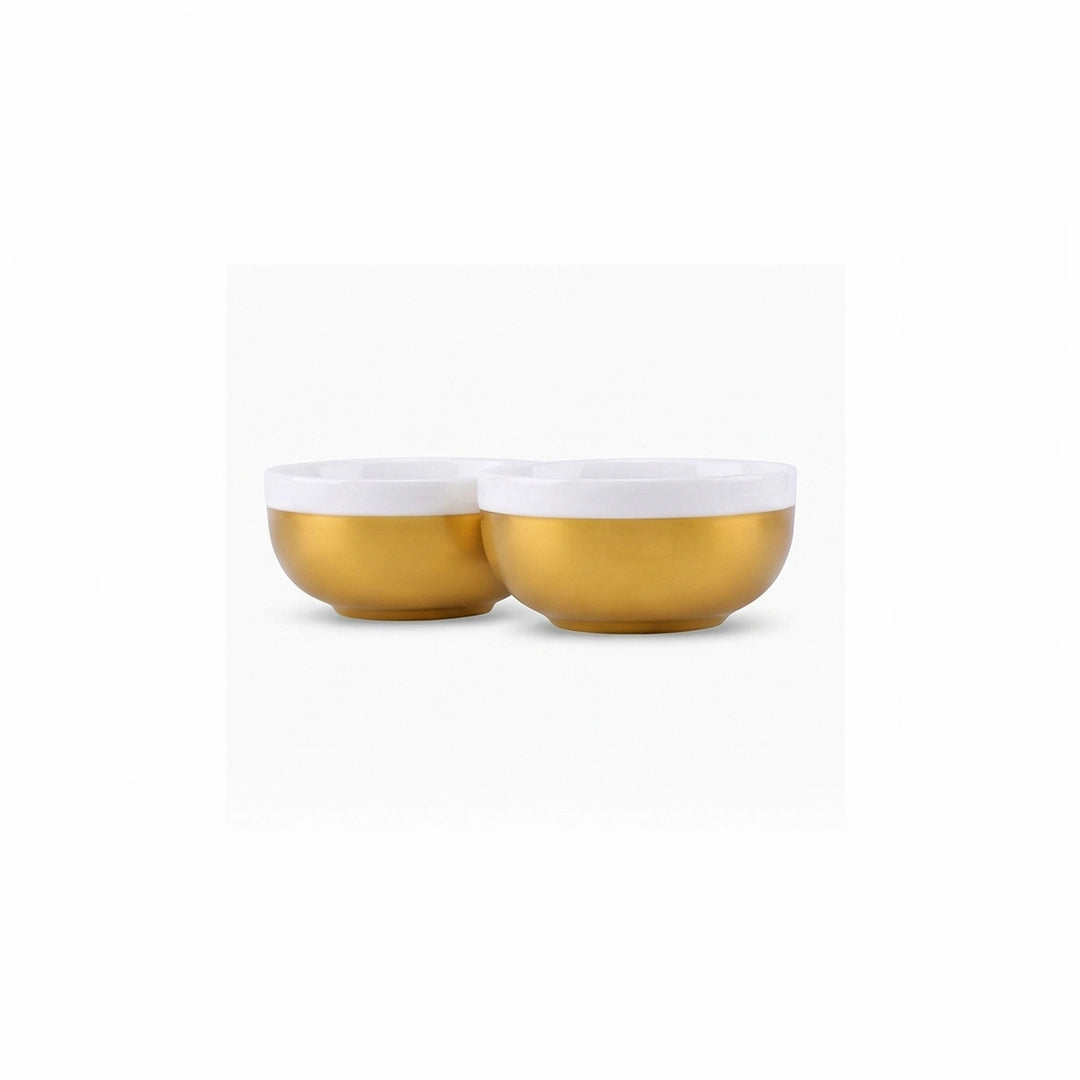 Symphony Ceramic Dip Bowl Set | White Inside & Gold Outside | 180 ML