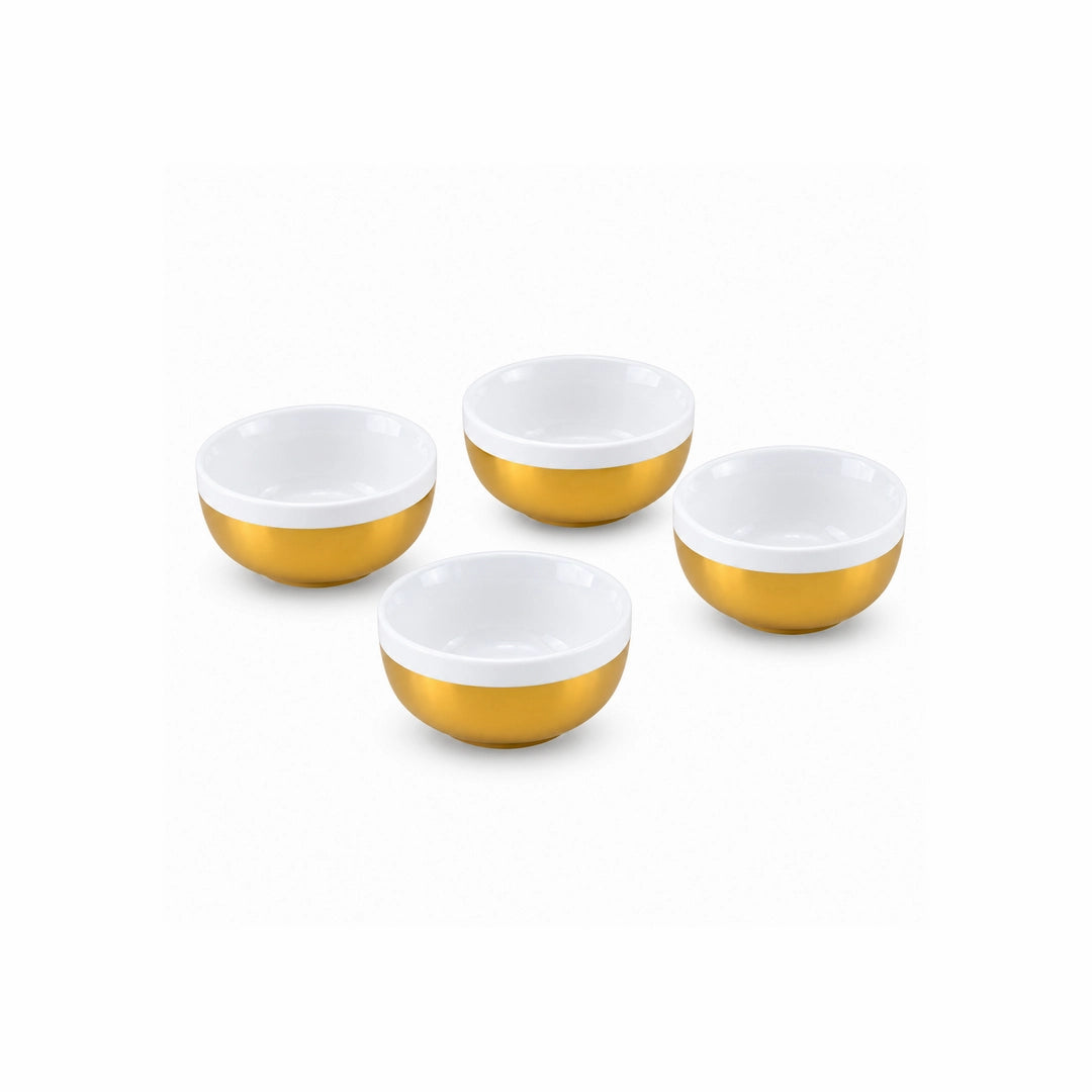 Symphony Ceramic Sauce Bowl Set | White Inside & Gold Outside | 110 ML