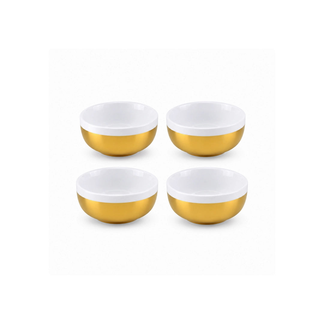 Symphony Ceramic Sauce Bowl Set | White Inside & Gold Outside | 110 ML