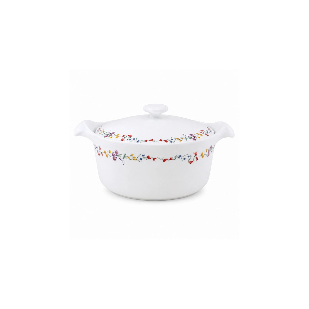 Danny Home Ceramic Serving Bowl | White Flower Design | 2 Litre