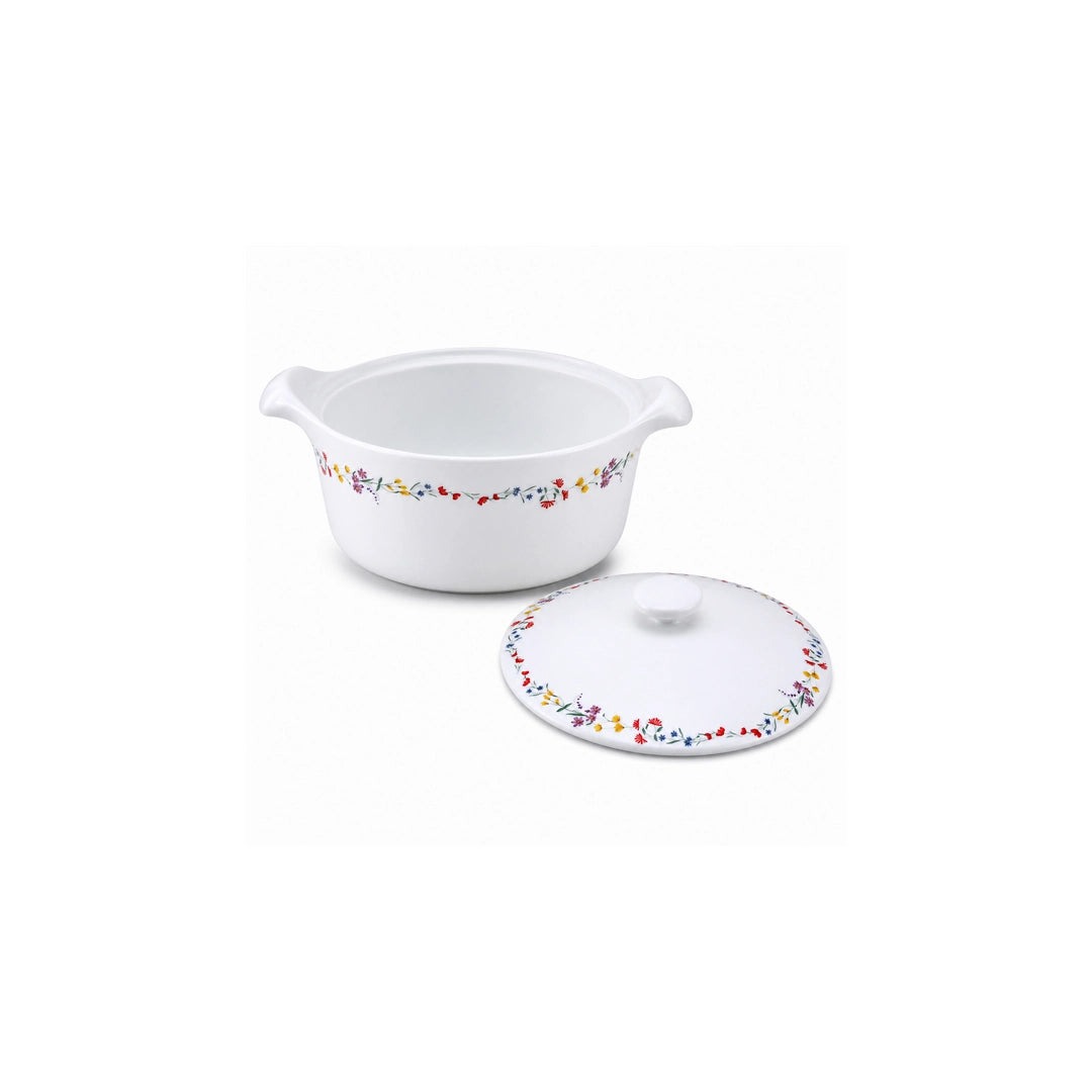 Danny Home Ceramic Serving Bowl | White Flower Design | 2 Litre