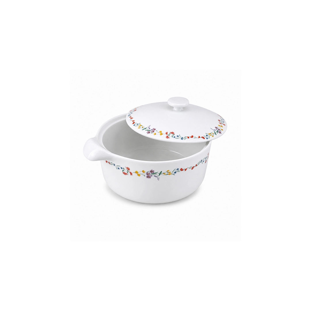 Danny Home Ceramic Serving Bowl | White Flower Design | 2 Litre