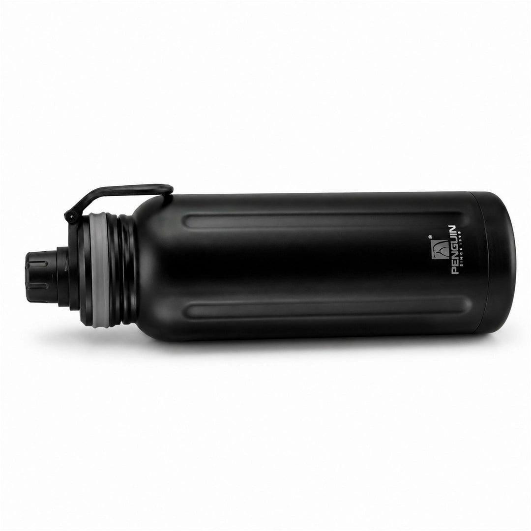 Penguin Steel Vacuum Flask - 1200ml | Hot & Cold Insulation | Black Color