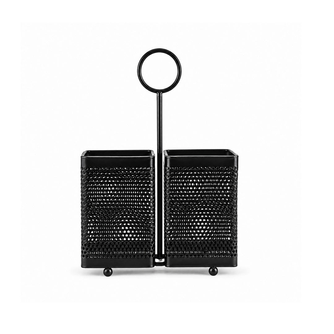 Fancy Square Utensil Holder Set - Black | 2 Compartments