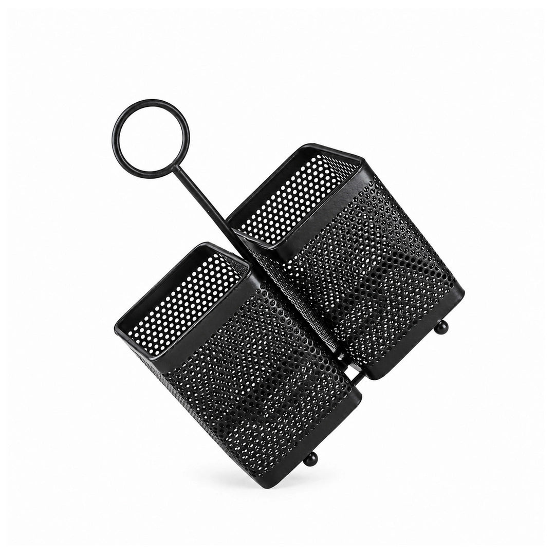 Fancy Square Utensil Holder Set - Black | 2 Compartments