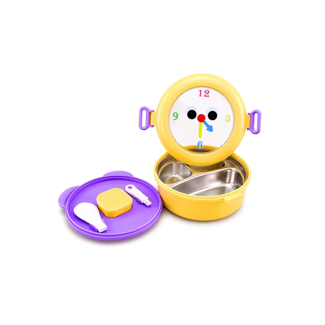Tedemei Stainless Steel Round Lunch Box | Yellow Clock
