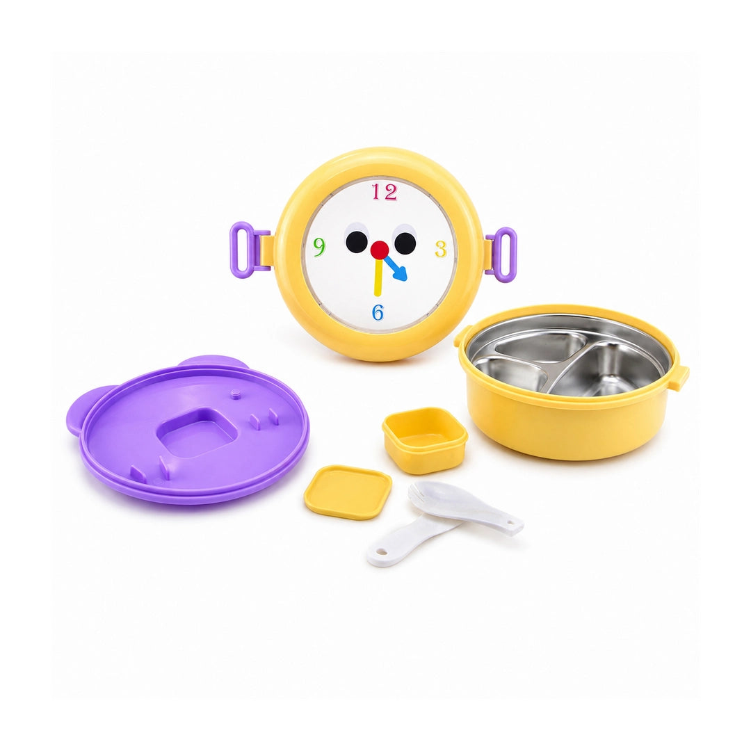 Tedemei Stainless Steel Round Lunch Box | Yellow Clock