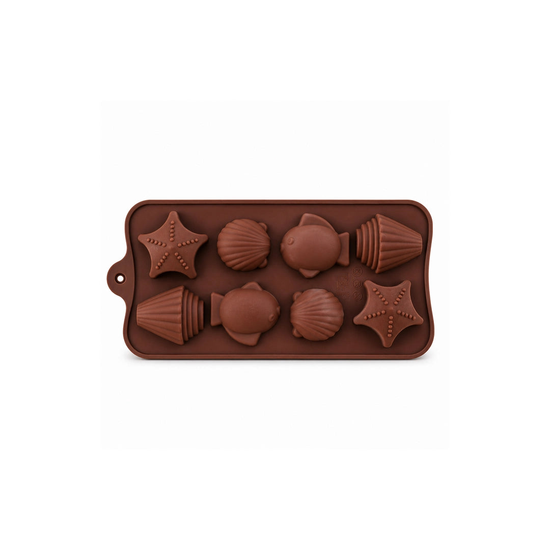 BEST Silicone Chocolate Mould 8-Cavity | Starfish, Cone, Fish & Sea Shell