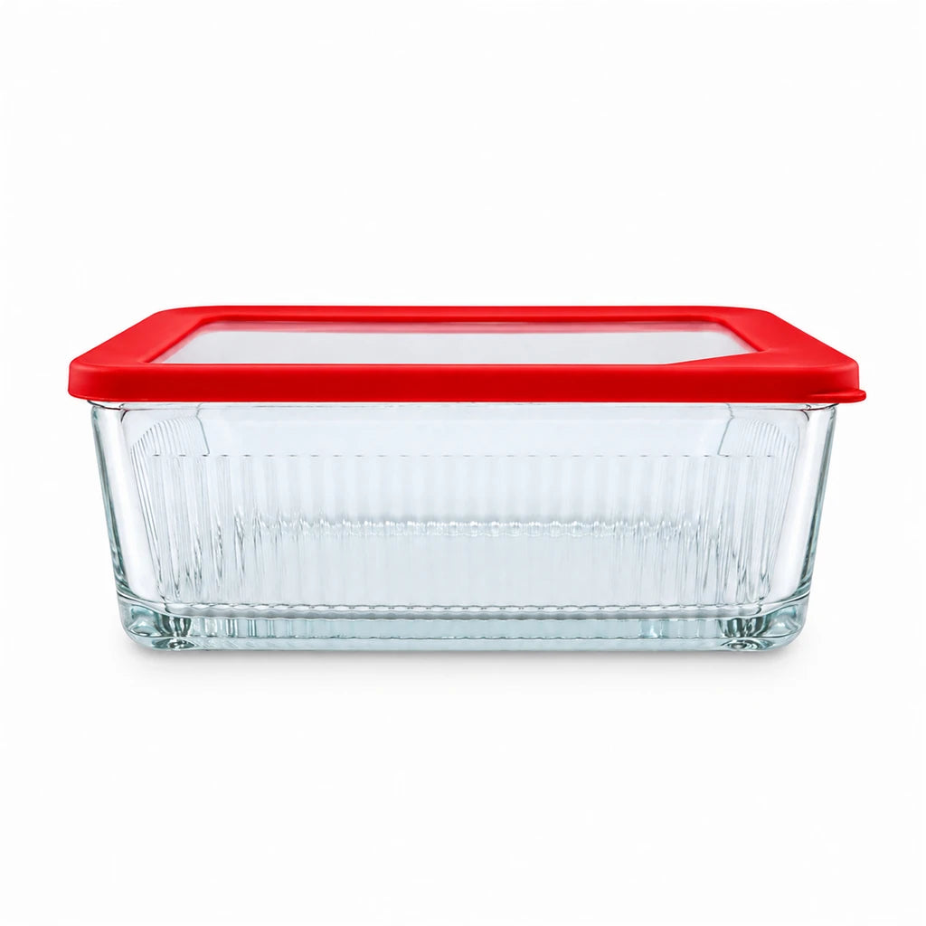 Limon Glass Rectangular Lunch Box - 2250 ML | Red