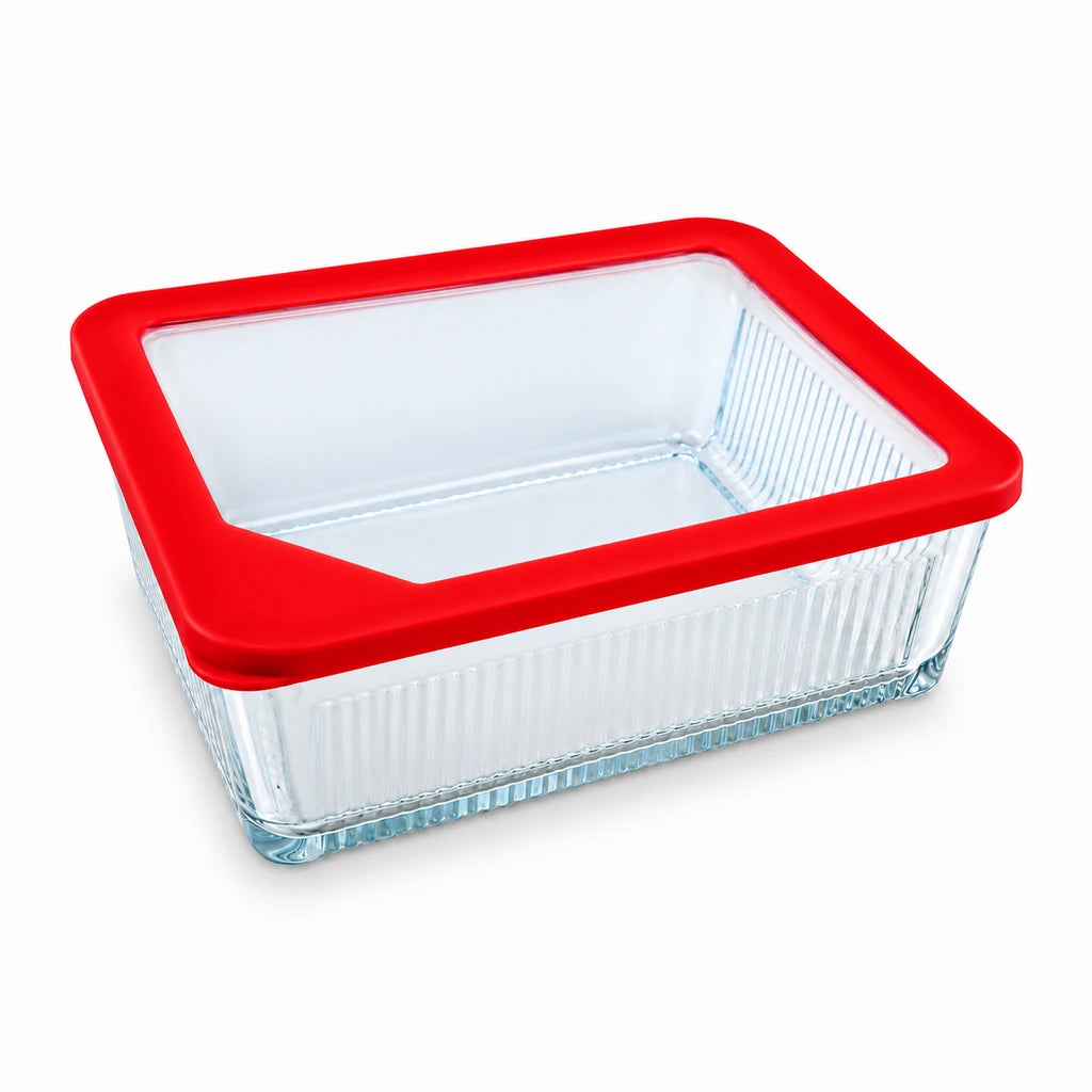 Limon Glass Rectangular Lunch Box - 2250 ML | Red
