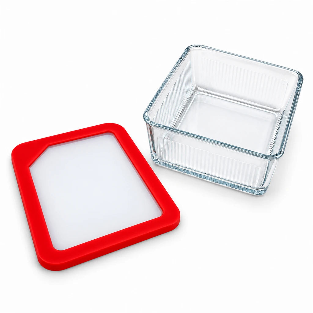 Limon Glass Rectangular Lunch Box - 2250 ML | Red