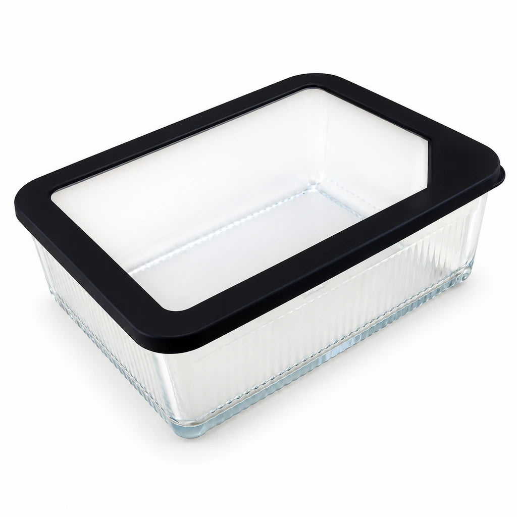 Limon Glass Rectangular Lunch Box - 2250 ML | Black