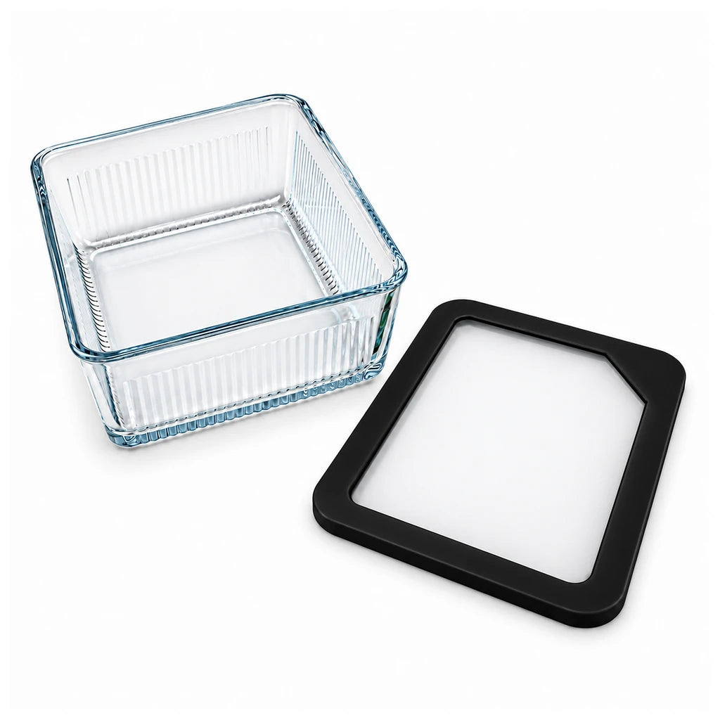 Limon Glass Rectangular Lunch Box - 2250 ML | Black