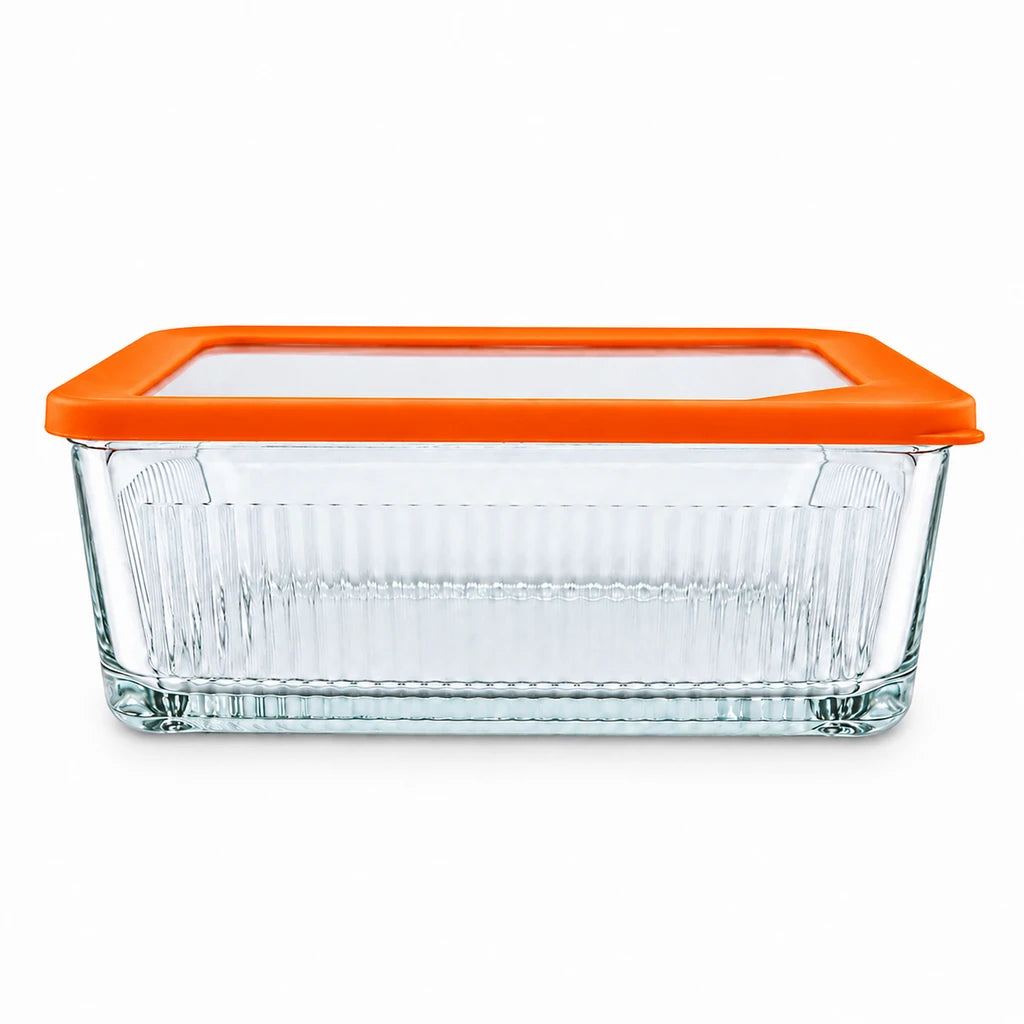 Limon Glass Rectangular Lunch Box - 2250 ML | Orange