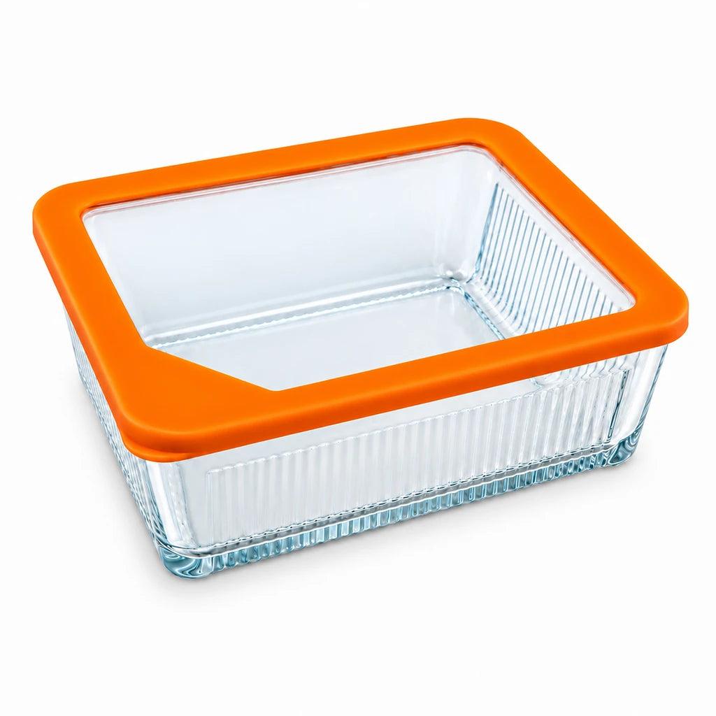 Limon Glass Rectangular Lunch Box - 2250 ML | Orange