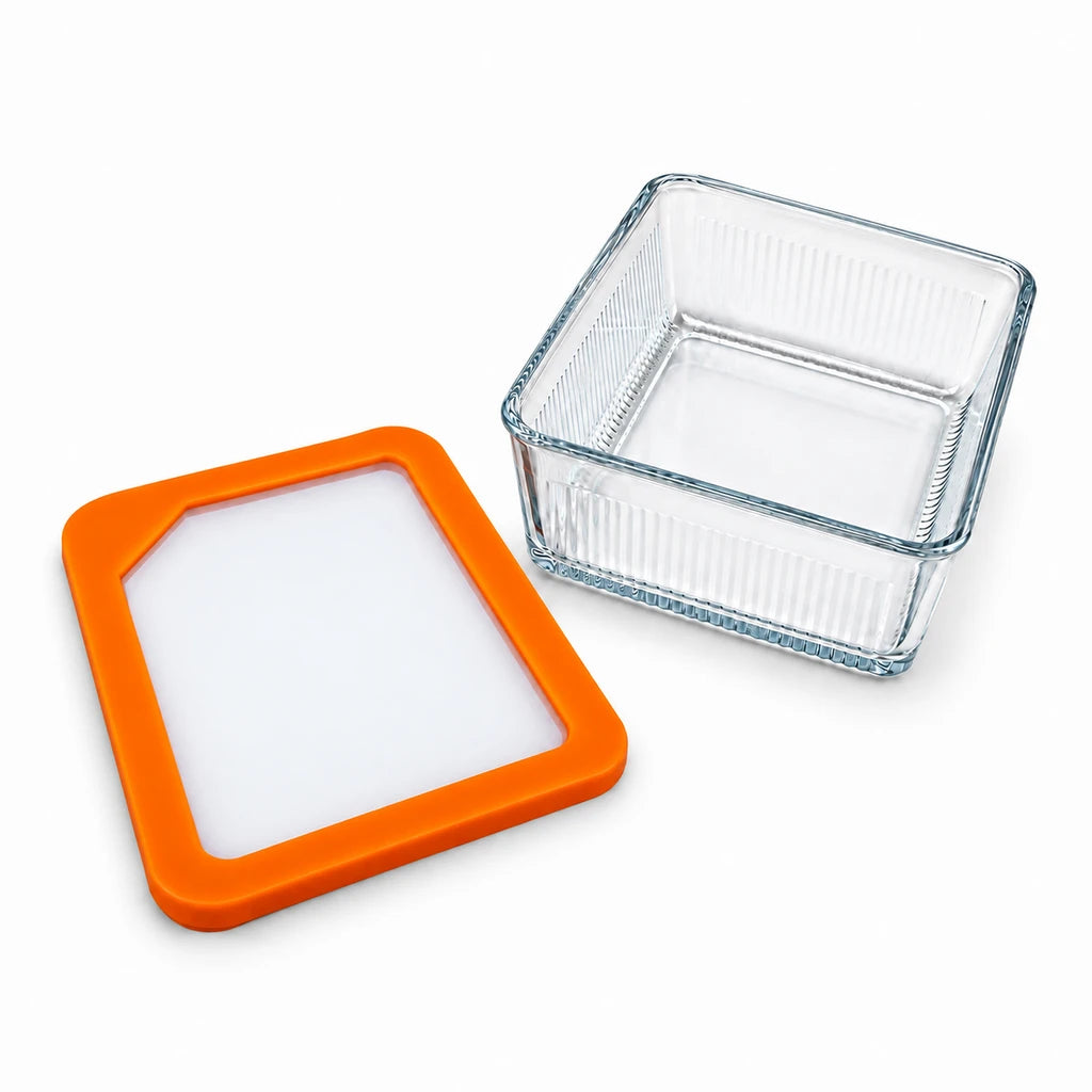 Limon Glass Rectangular Lunch Box - 2250 ML | Orange