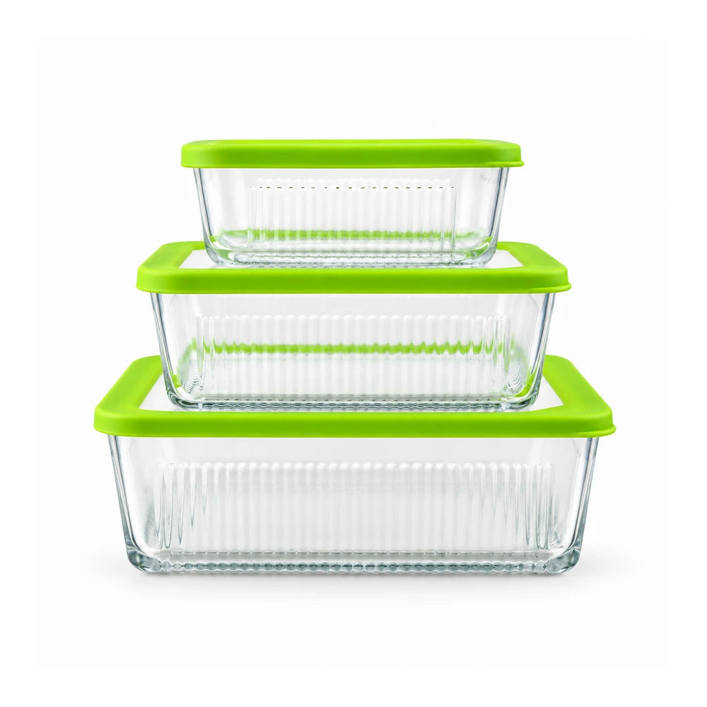 Limon 3-Piece Glass Rectangular Lunch Box Set | Green