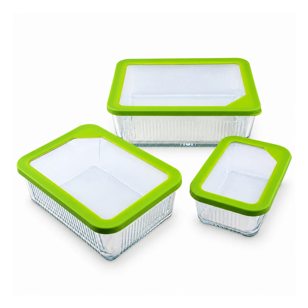 Limon 3-Piece Glass Rectangular Lunch Box Set | Green