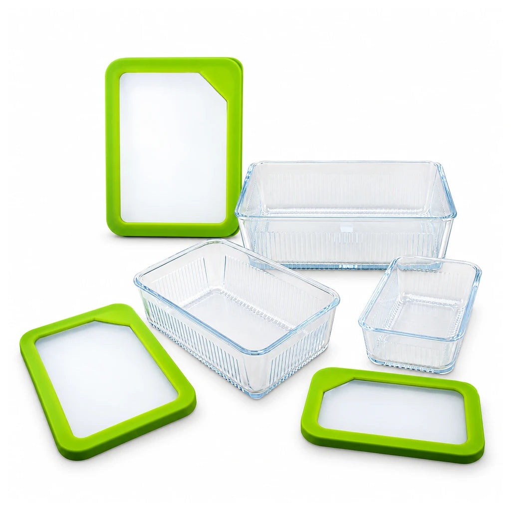 Limon 3-Piece Glass Rectangular Lunch Box Set | Green