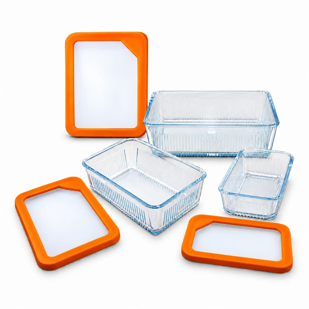 Limon 3-Piece Glass Rectangular Lunch Box Set | Orange