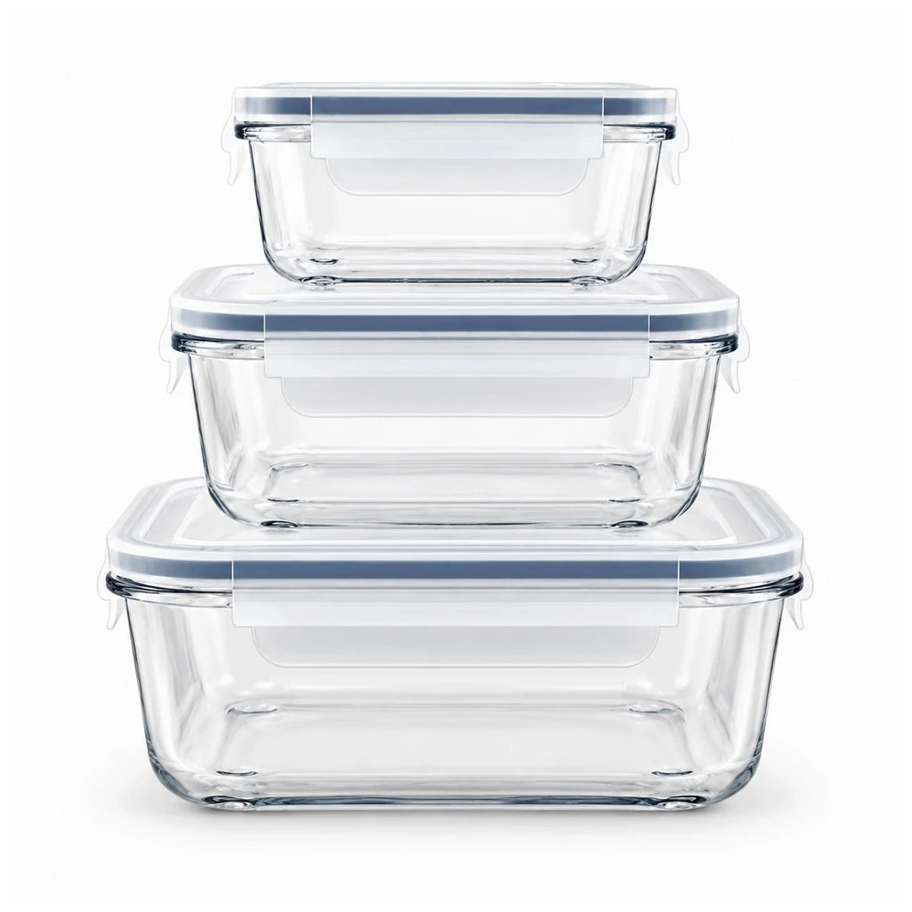 Limon 3-Piece Glass Rectangular Lunch Box Set | Grey