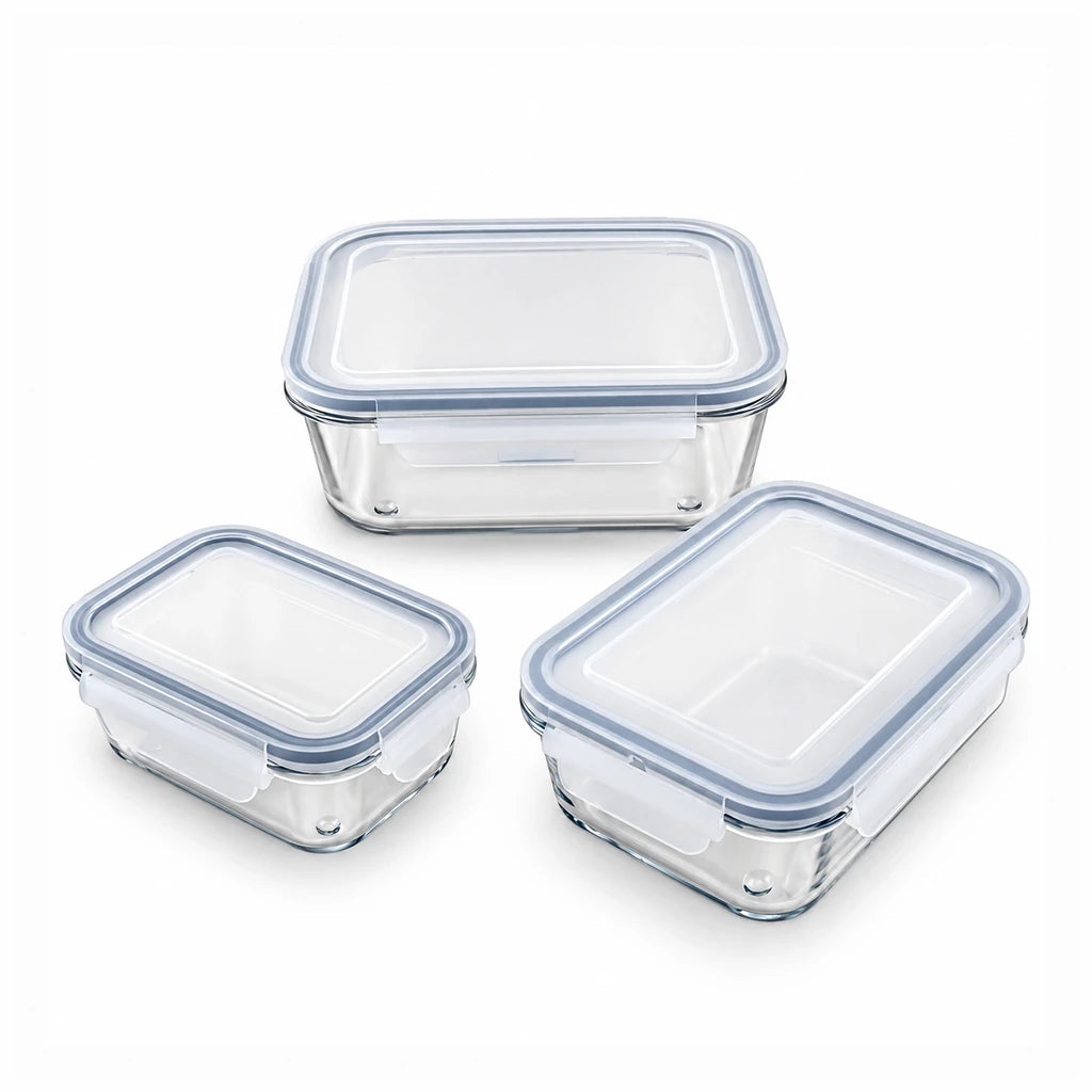 Limon 3-Piece Glass Rectangular Lunch Box Set | Grey
