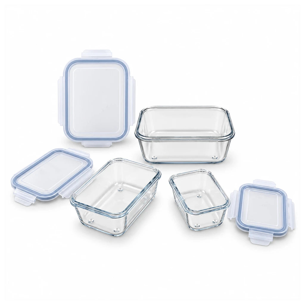 Limon 3-Piece Glass Rectangular Lunch Box Set | Grey