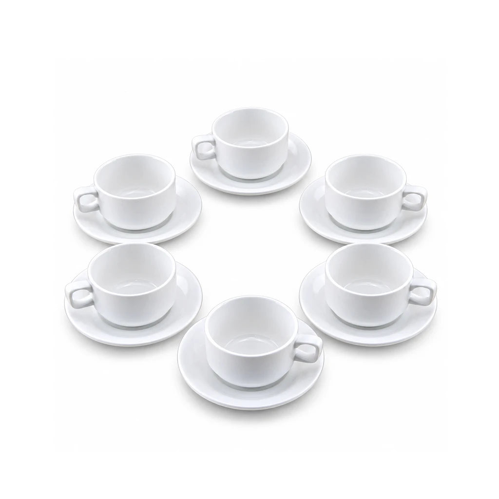 Danny Home 12-Piece Cup & Saucer Set | Classic Round White