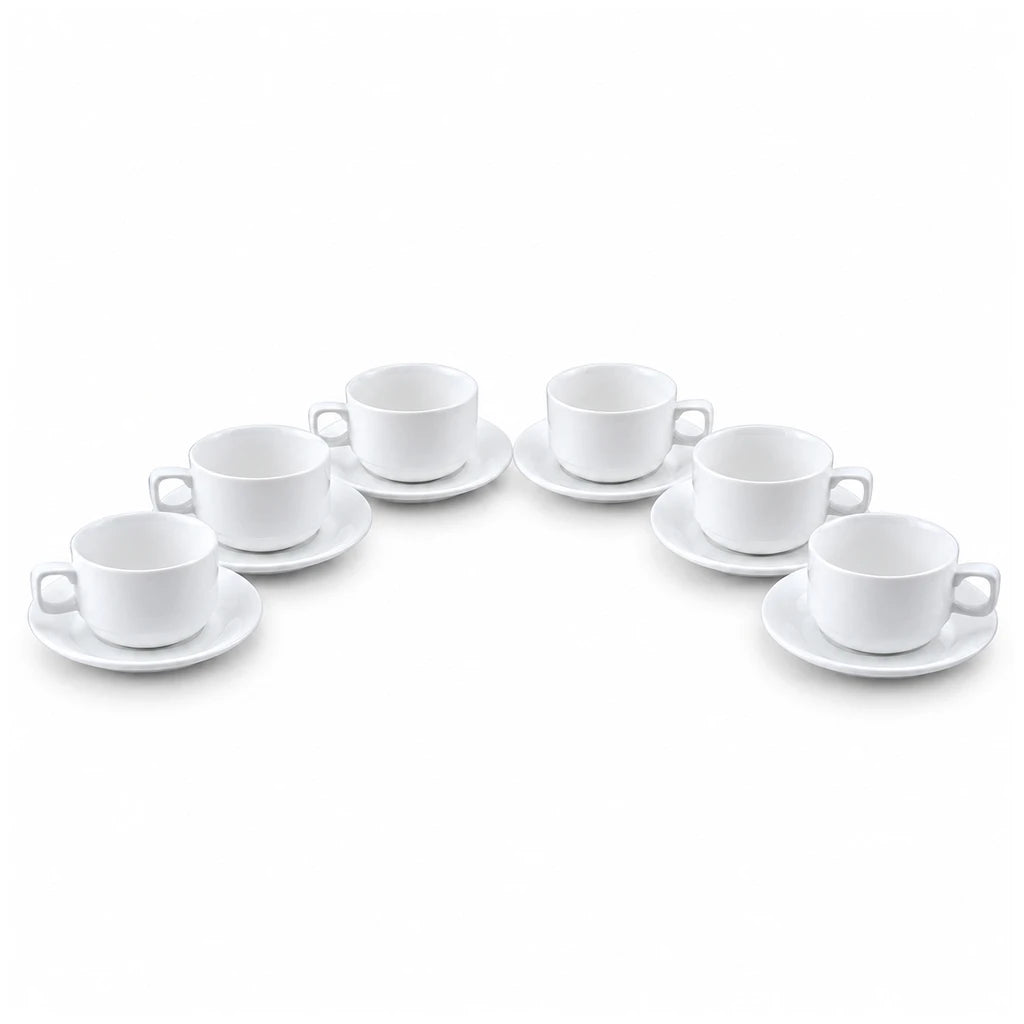 Danny Home 12-Piece Cup & Saucer Set | Classic Round White