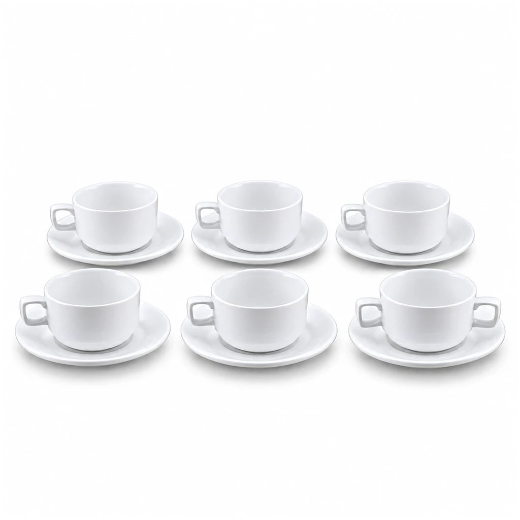 Danny Home 12-Piece Cup & Saucer Set | Classic Round White