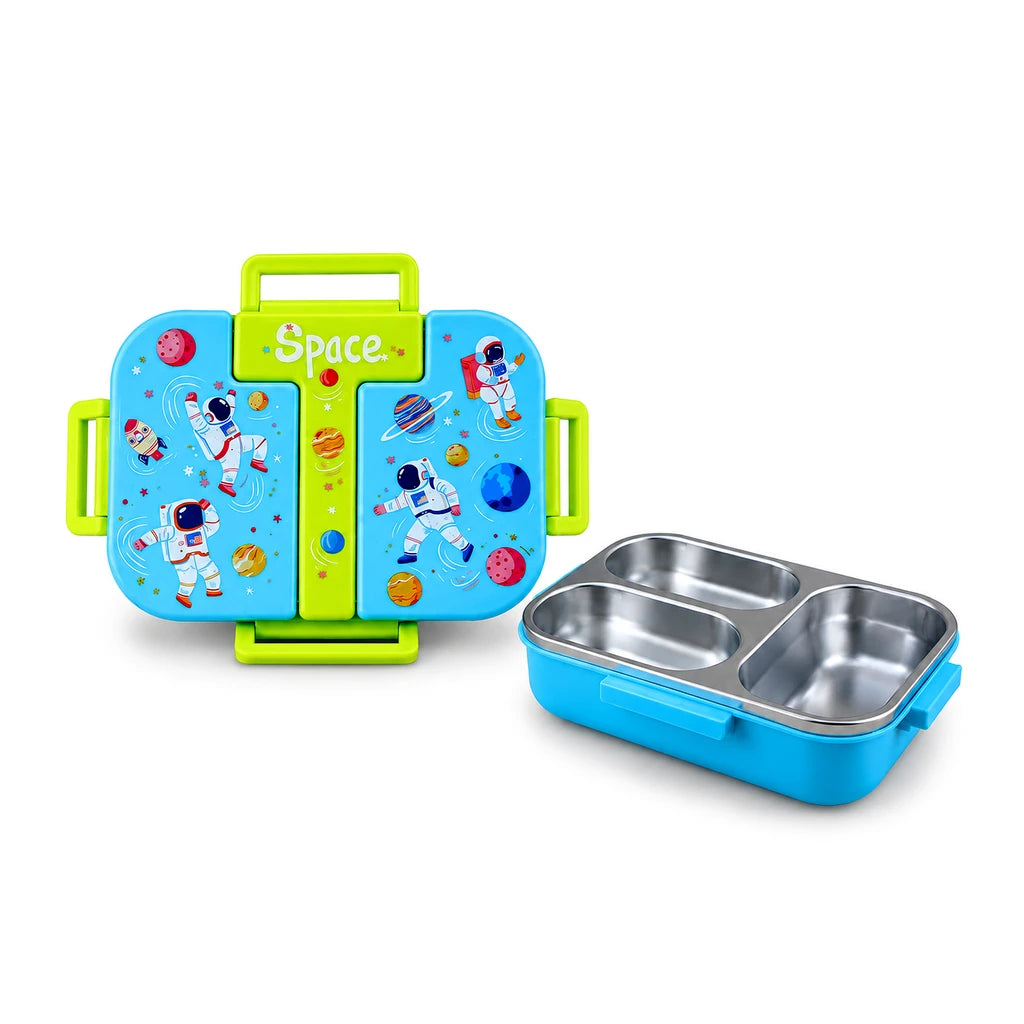 Laxson 3-Compartment 600 ML Stainless Steel Lunch Box | Blue Astronaut Space Design