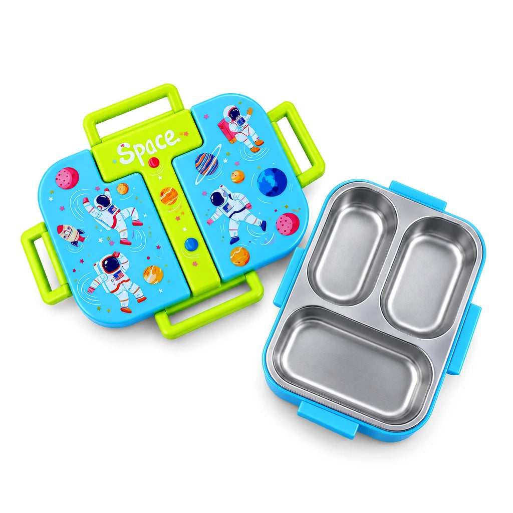Laxson 3-Compartment 600 ML Stainless Steel Lunch Box | Blue Astronaut Space Design