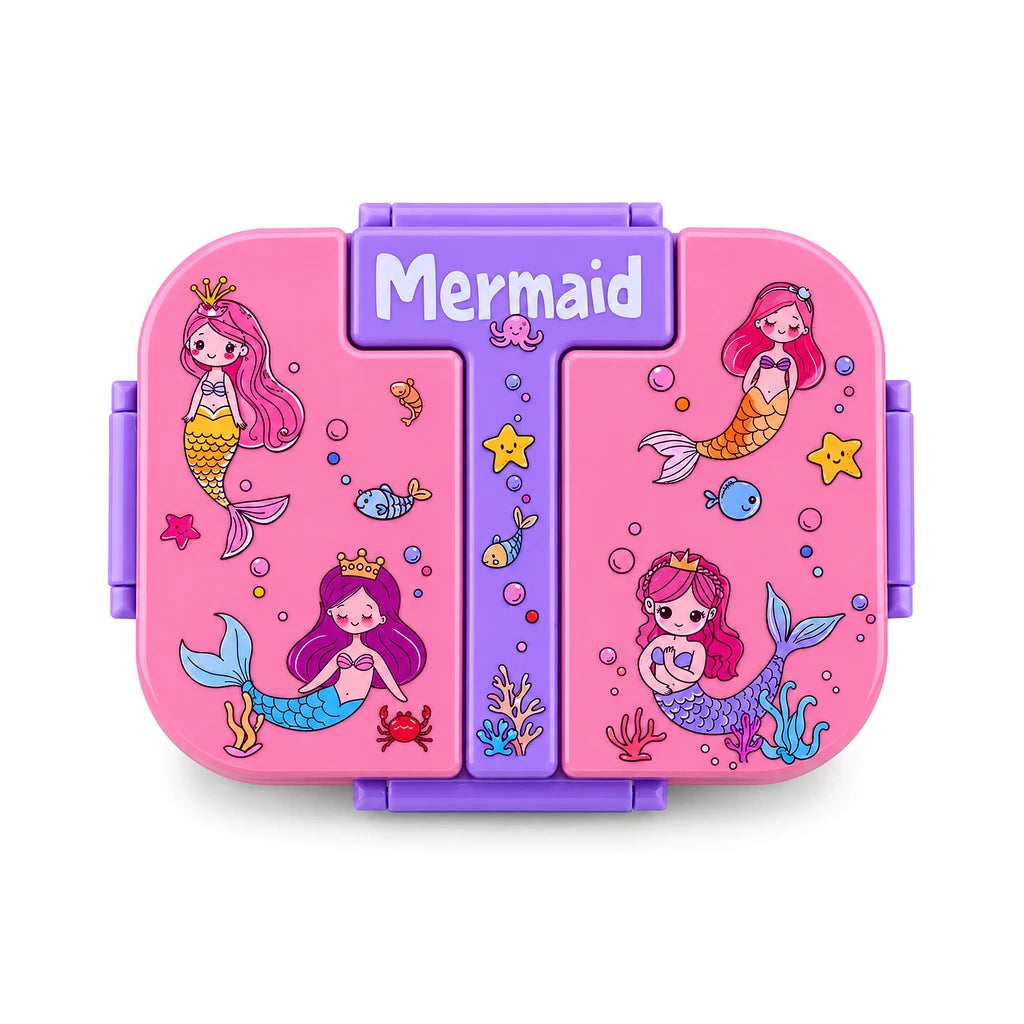 Laxson 3-Compartment 600 ML Stainless Steel Lunch Box | Pink Mermaid Design