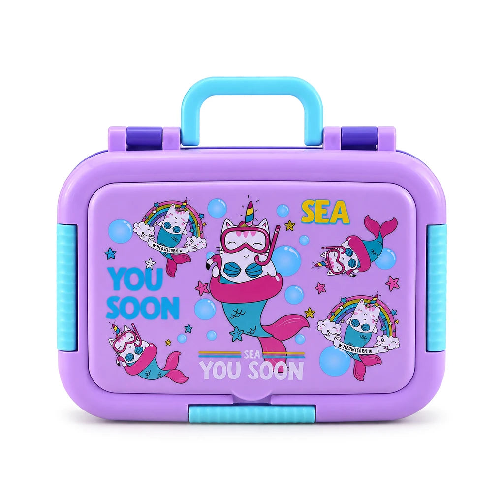 IQIX 800 ML Flip-Top 5-Section Stainless Steel Lunch Box | Purple Mermaid Design