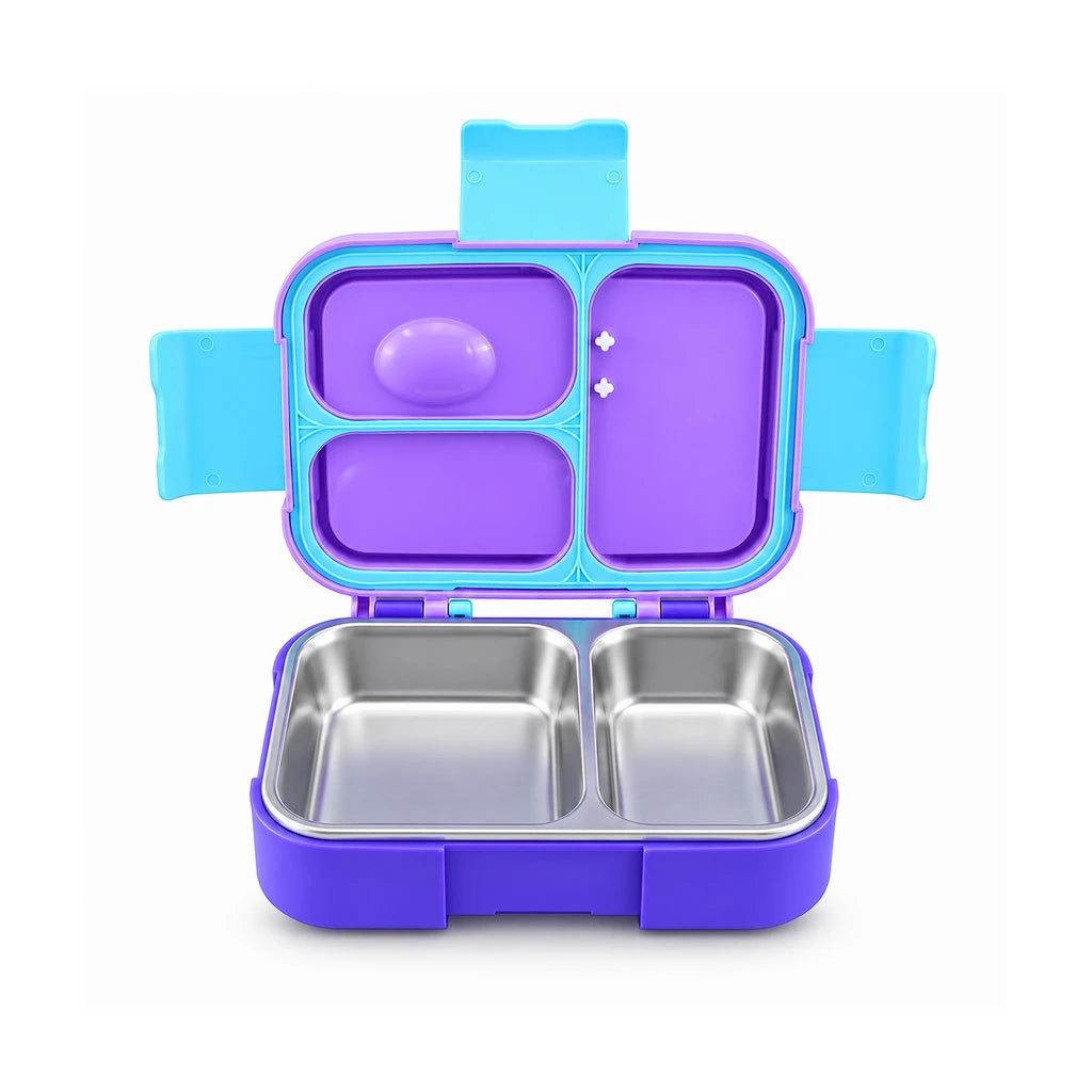 IQIX 800 ML Flip-Top 5-Section Stainless Steel Lunch Box | Purple Mermaid Design