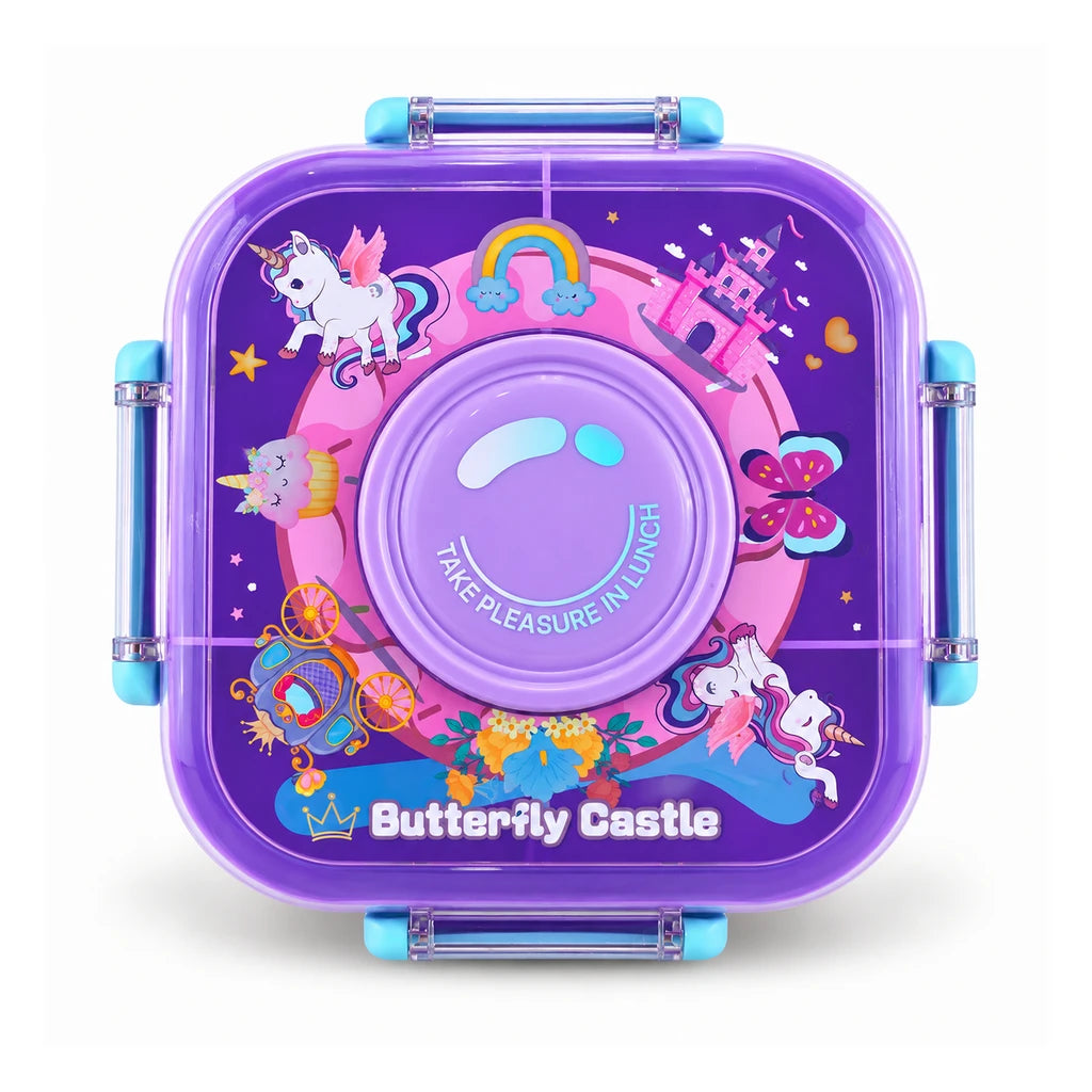 IQIX 1100 ML Kids Lunch Box | 3-Compartment | Pink | Unicorn Print
