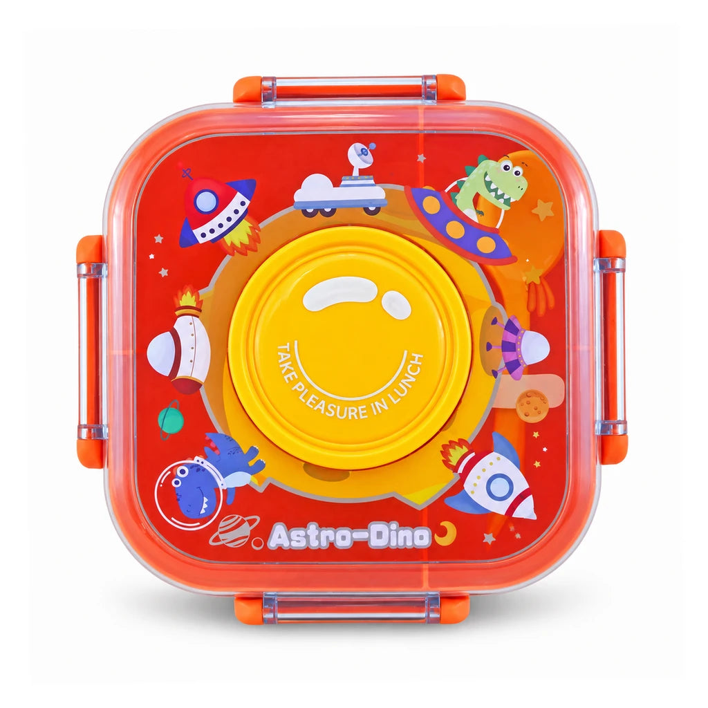 IQIX 1100 ML Kids Lunch Box | 3-Compartment | Blue & Orange | Space Print