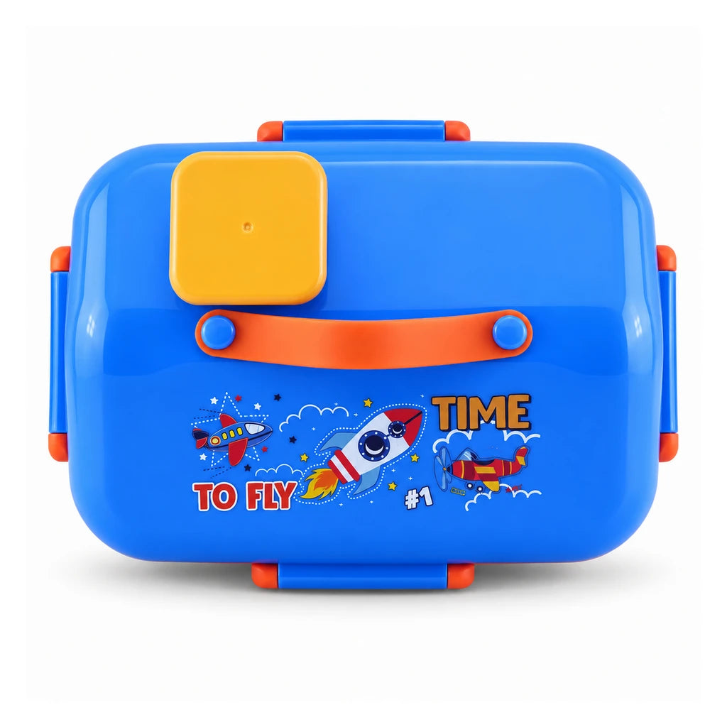 IQIX 1270 ML Kids Lunch Box | 3-Compartment | Blue & Orange | Rocket Print