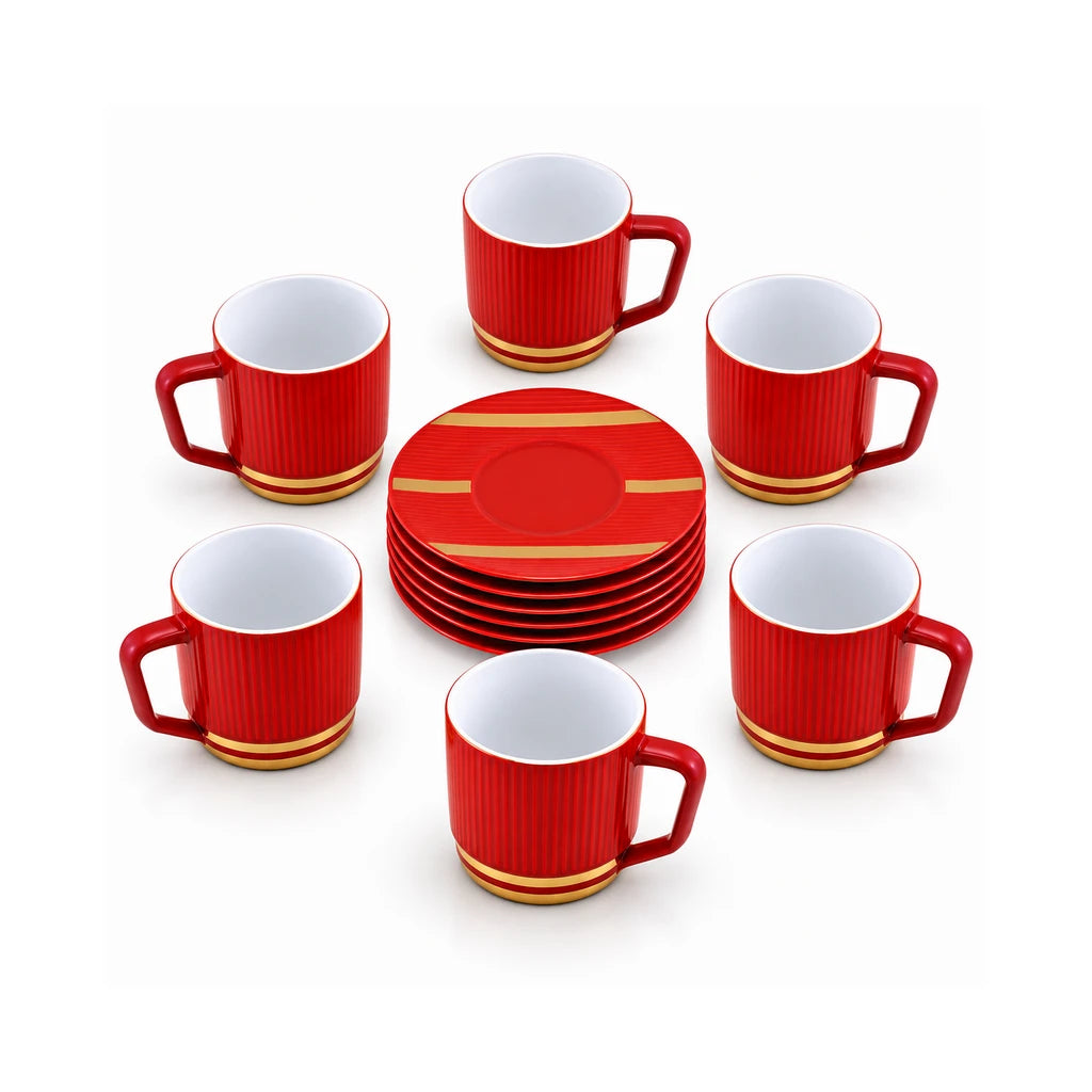 UK Parliament 12-Piece Cup and Saucer Set | Red & Gold