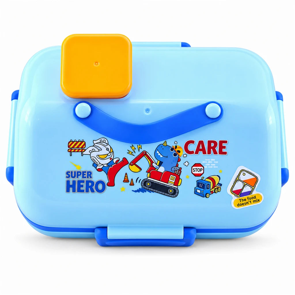 IQIX 1270 ML Kids Lunch Box | 3-Compartment | Sky-Blue | Super Hero Print