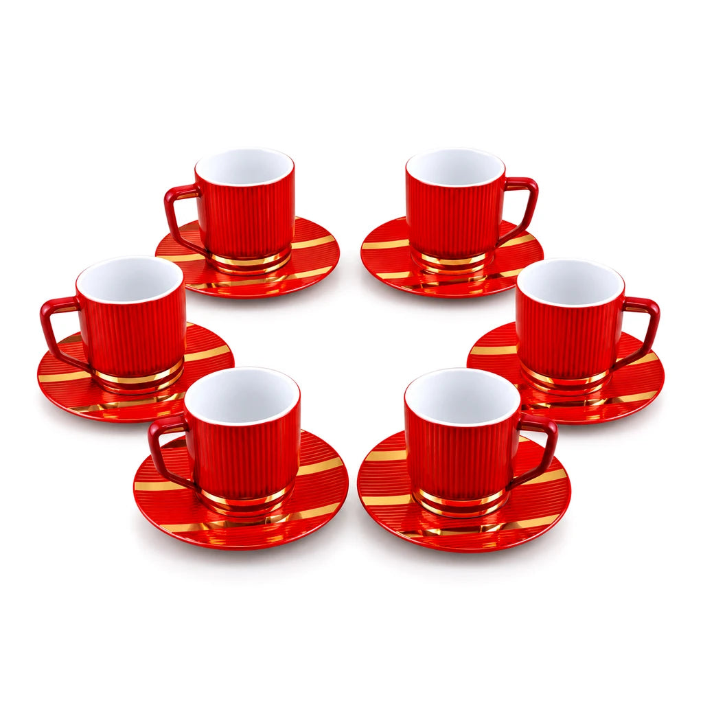 UK Parliament 12-Piece Cup and Saucer Set | Red & Gold