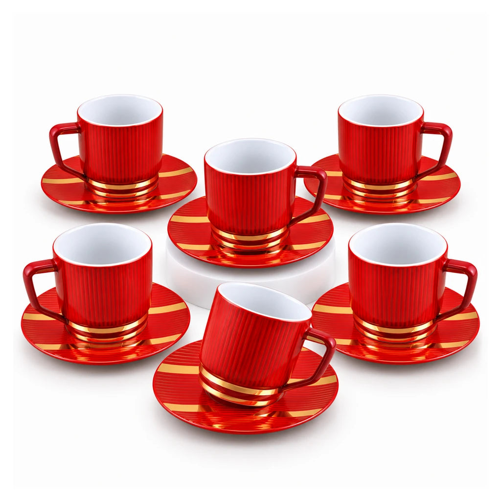 UK Parliament 12-Piece Cup and Saucer Set | Red & Gold